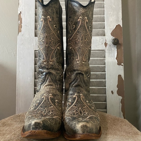 Circle G by Corral Women’s Chocolate Crackle with Bone Fancy Embroidery Snip Toe - Picture 9 of 15